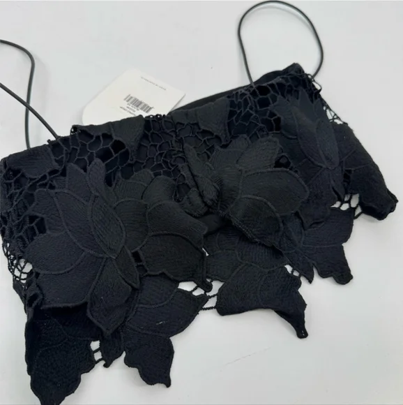 Rumer the Label Tropez Black Crop Top Camisole with Asymmetrical Lace Trim - Picture 4 of 8
